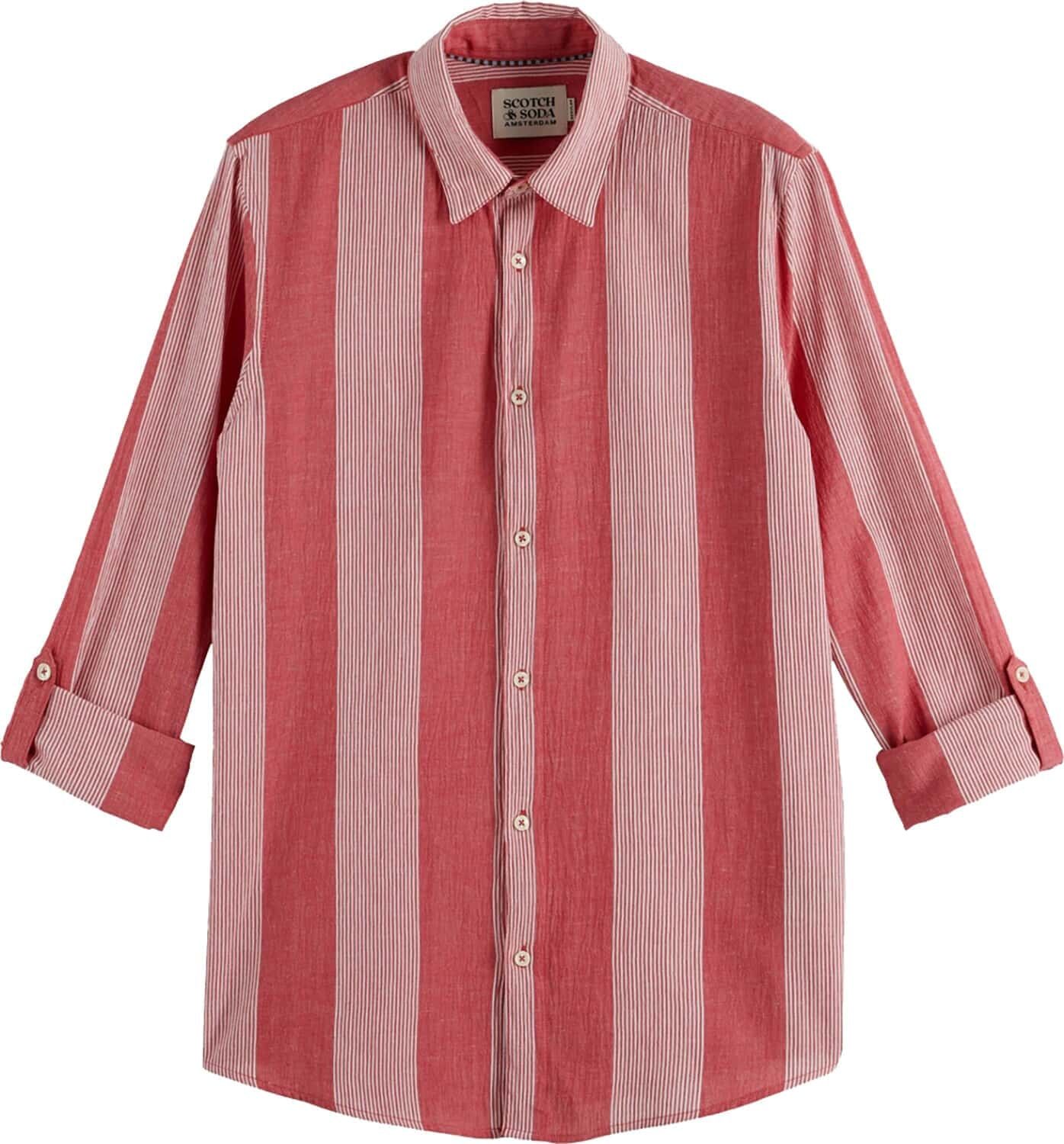 Overhemd Crinkled-stripe Rood