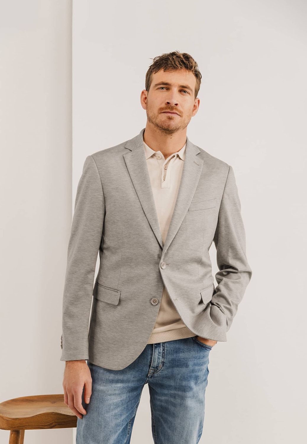State Of Art Blazer Plain Half Li Beige