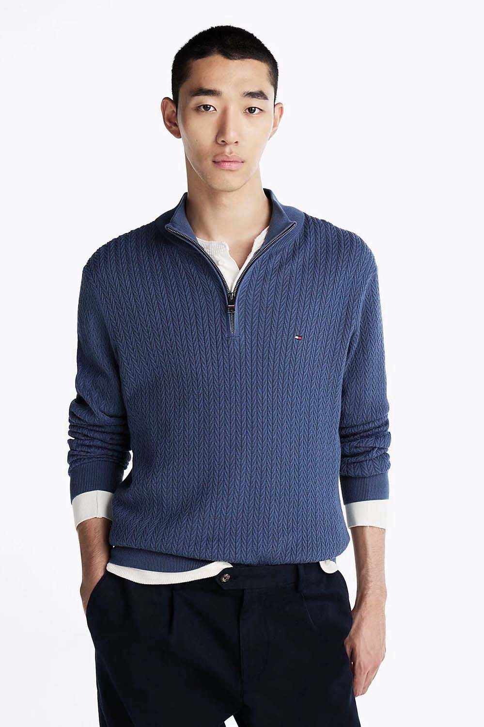 Tommy Hilfiger Trui Herringbone Structure Blauw