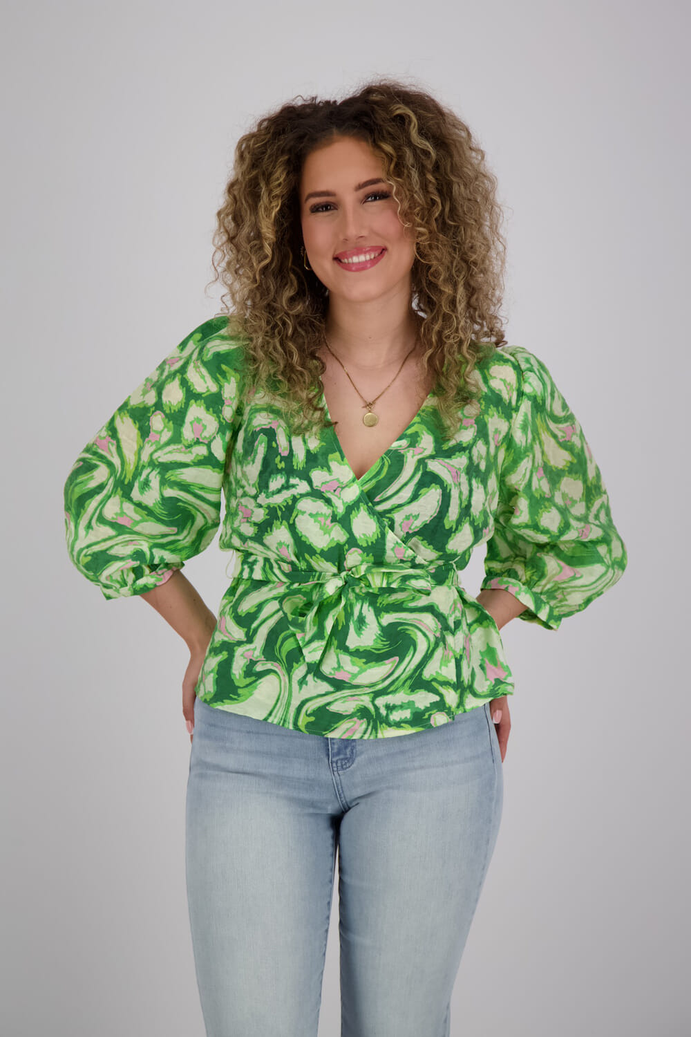 Esqualo Blouse wrap Floral Treasure Groen
