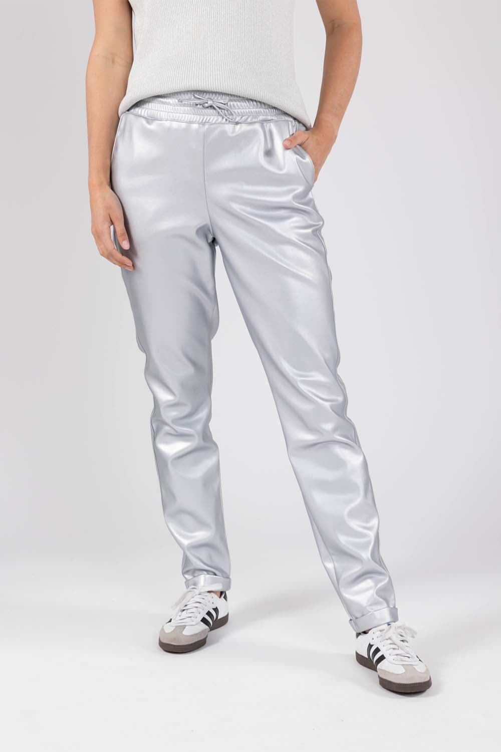 Nukus Pantalon Paris PU Zilver