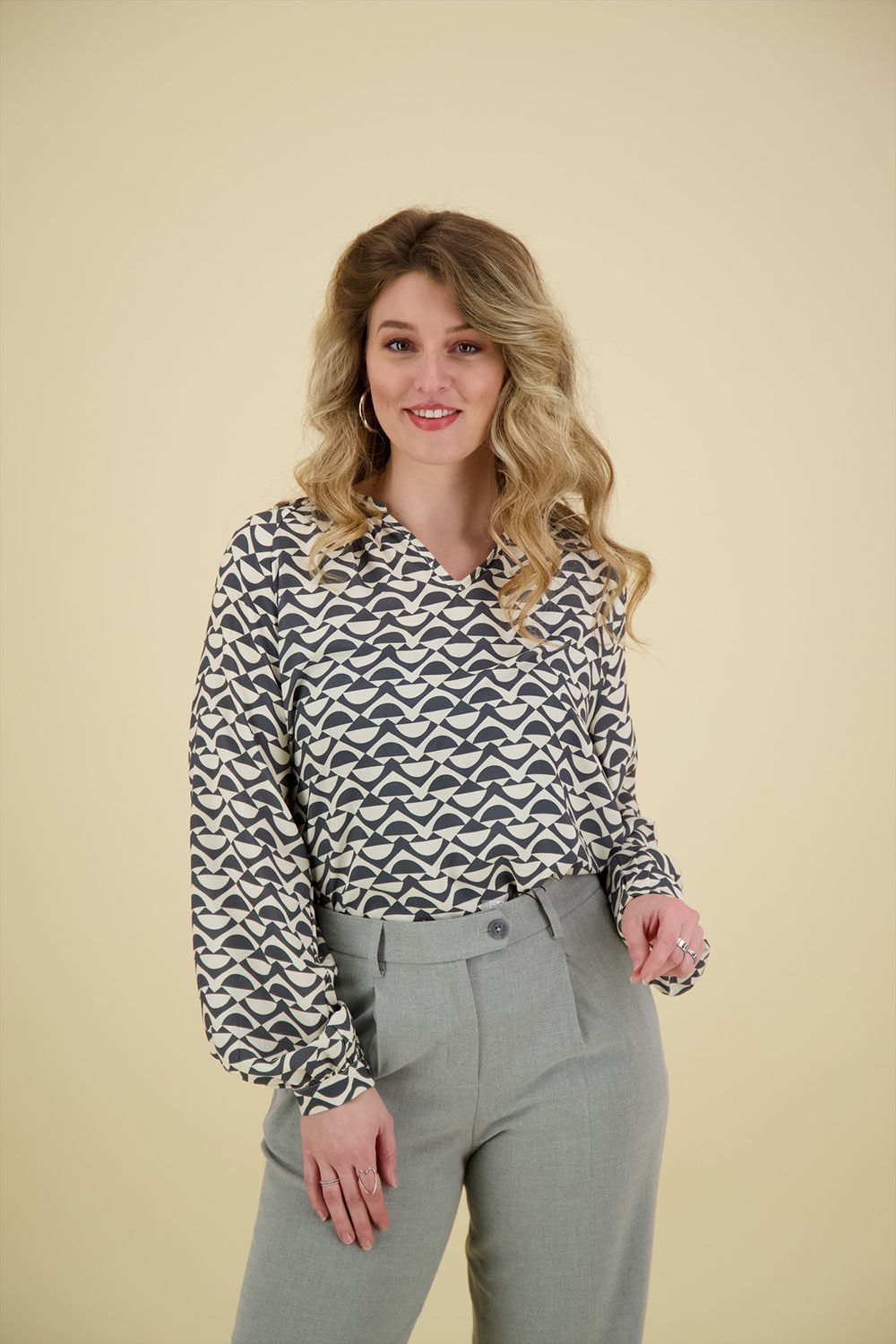Enjoy Blouse grafische print Grijs