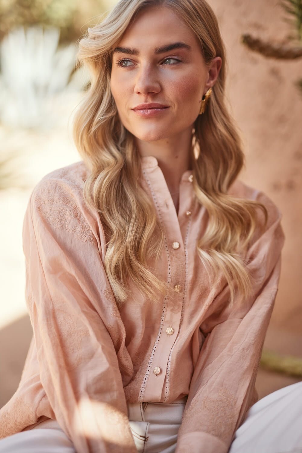 Nukus Blouse Rosan Embroidery Roze