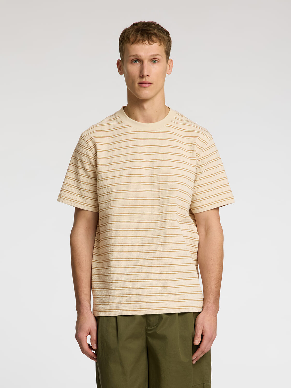 Selected Homme T-shirt Eli Seersucker Beige