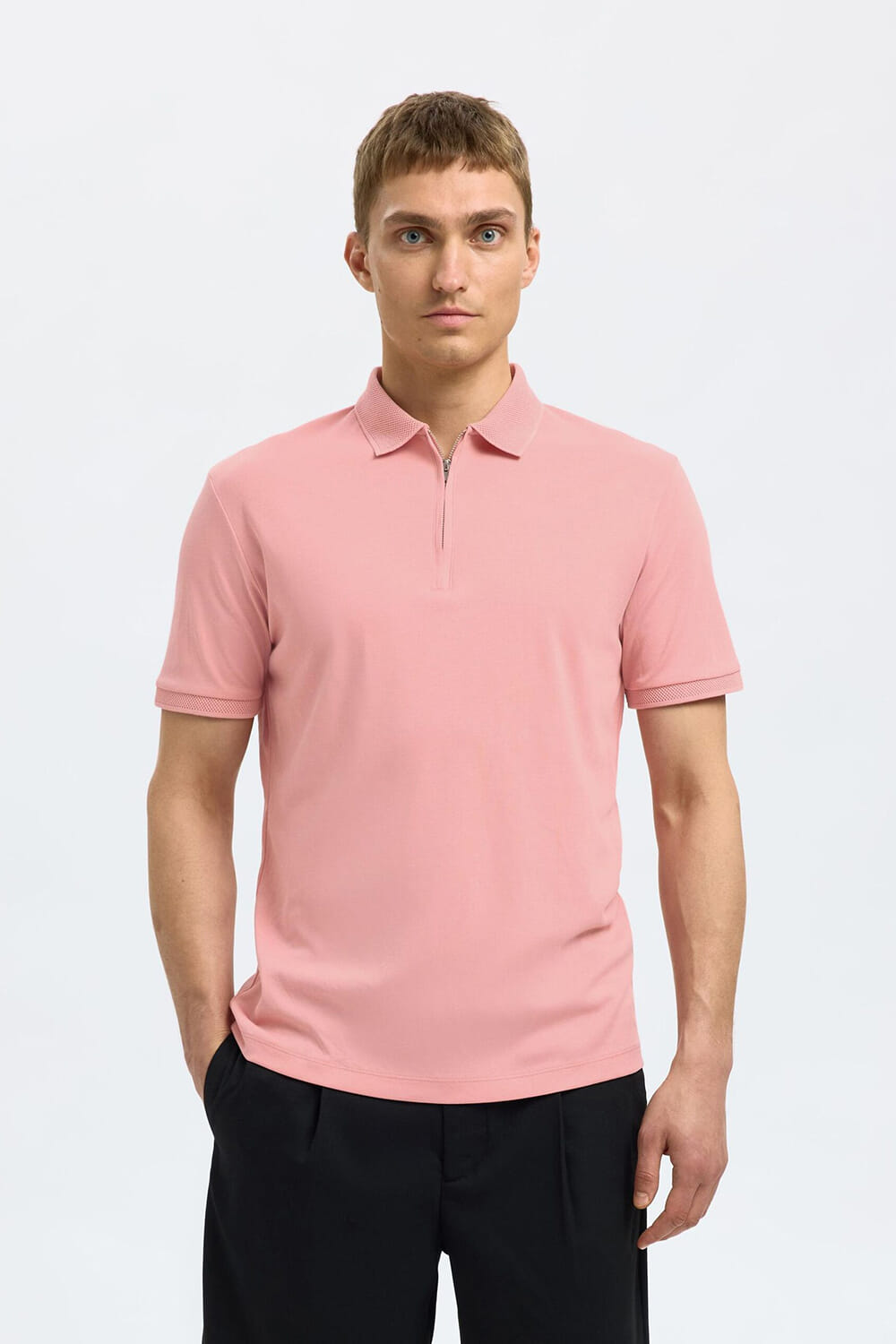 Selected Homme Polo Fave Zip Roze