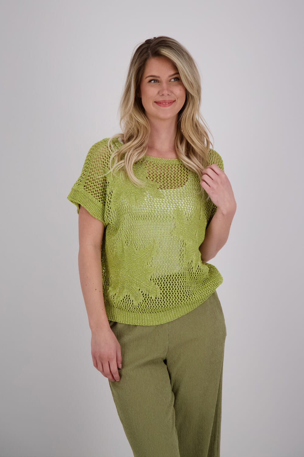 Geisha Pullover Crochet Flower Groen