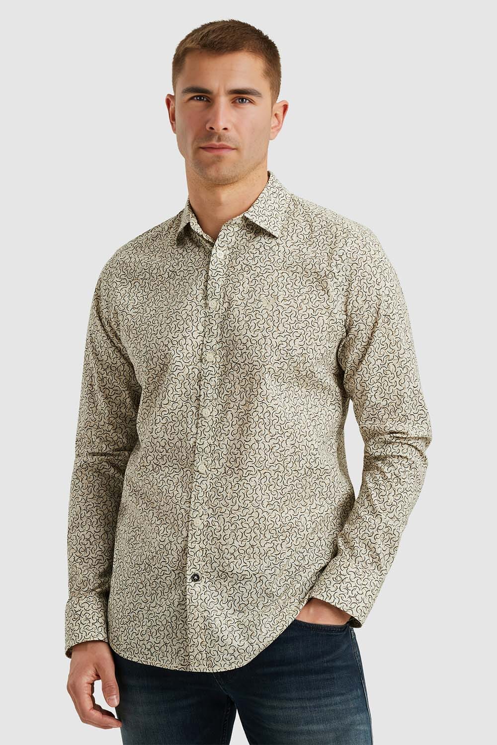 Pme Legend Overhemd Print On Slub Beige