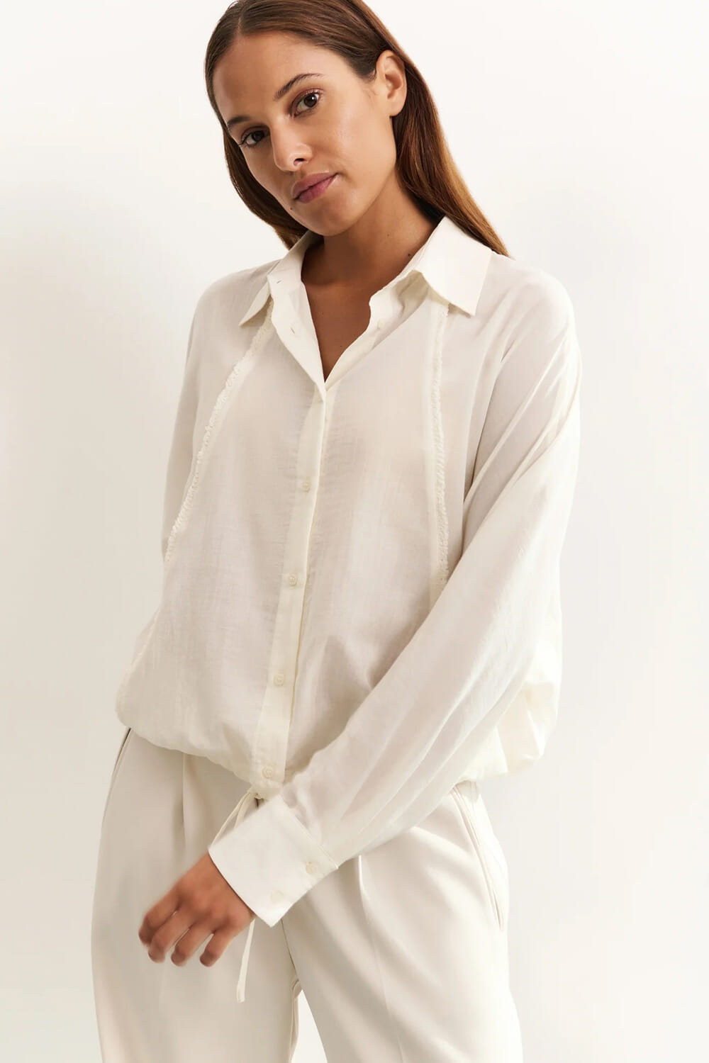 Yaya Batwing blouse met subtiele stikdetails Wit