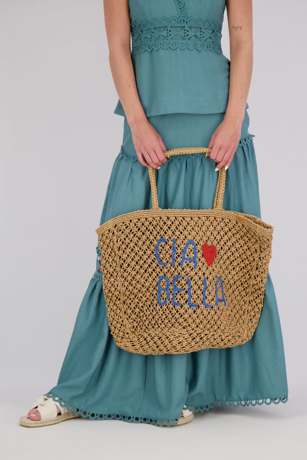 Zusss Strandtas met borduur ciau Beige