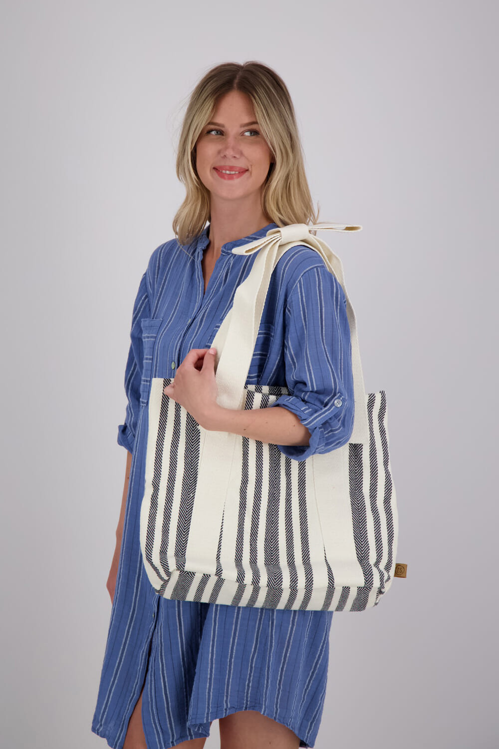 Zusss Tas met strik hengsel gestreept Blauw