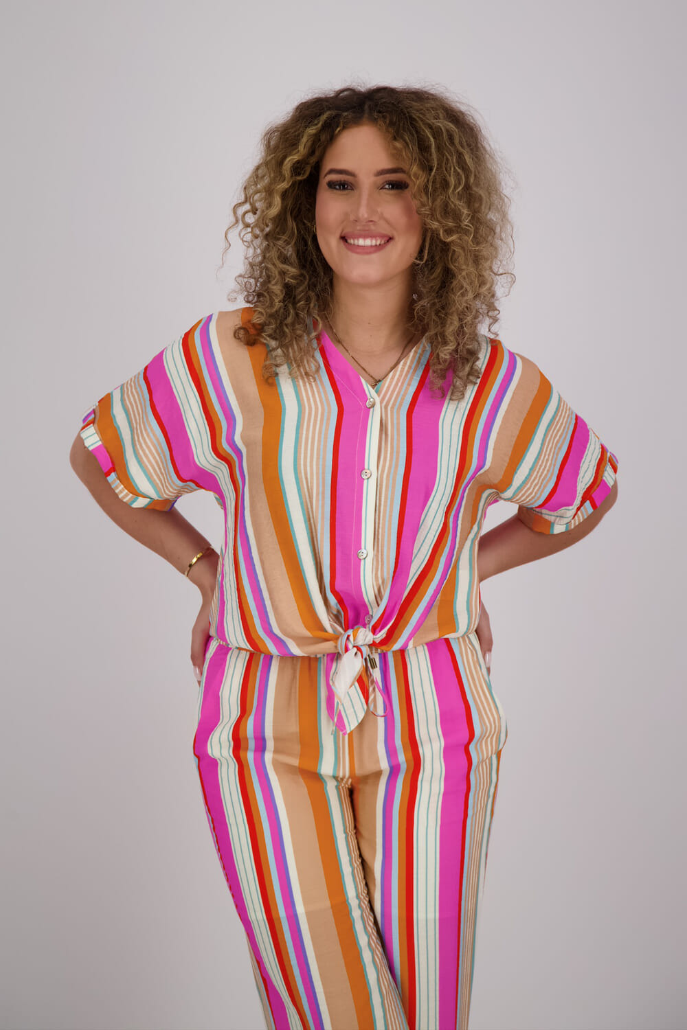 Esqualo Blouse Knot Streep Multi