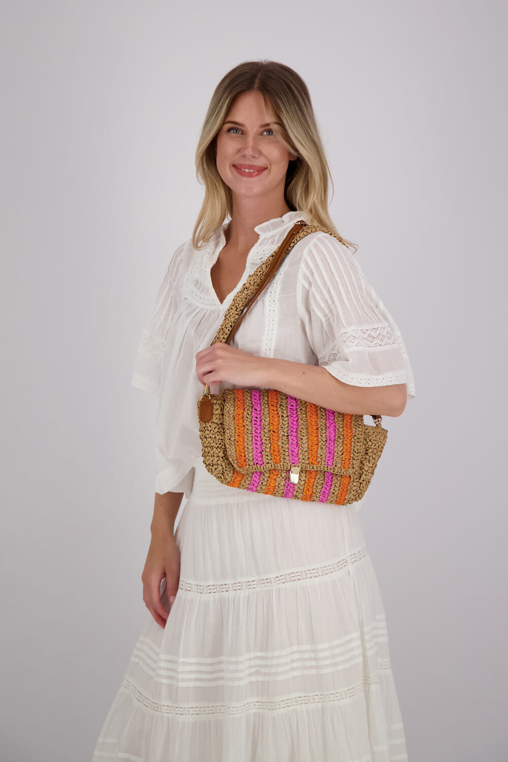 Zusss Schoudertas Raffia streep Multi