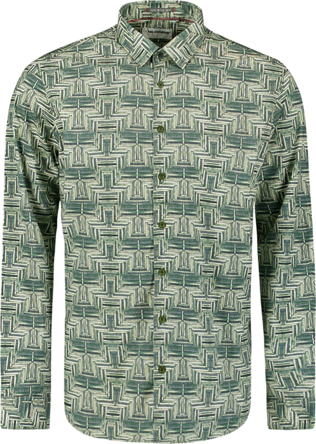 No Excess Overhemd Allover Printed Stretch Regular Groen