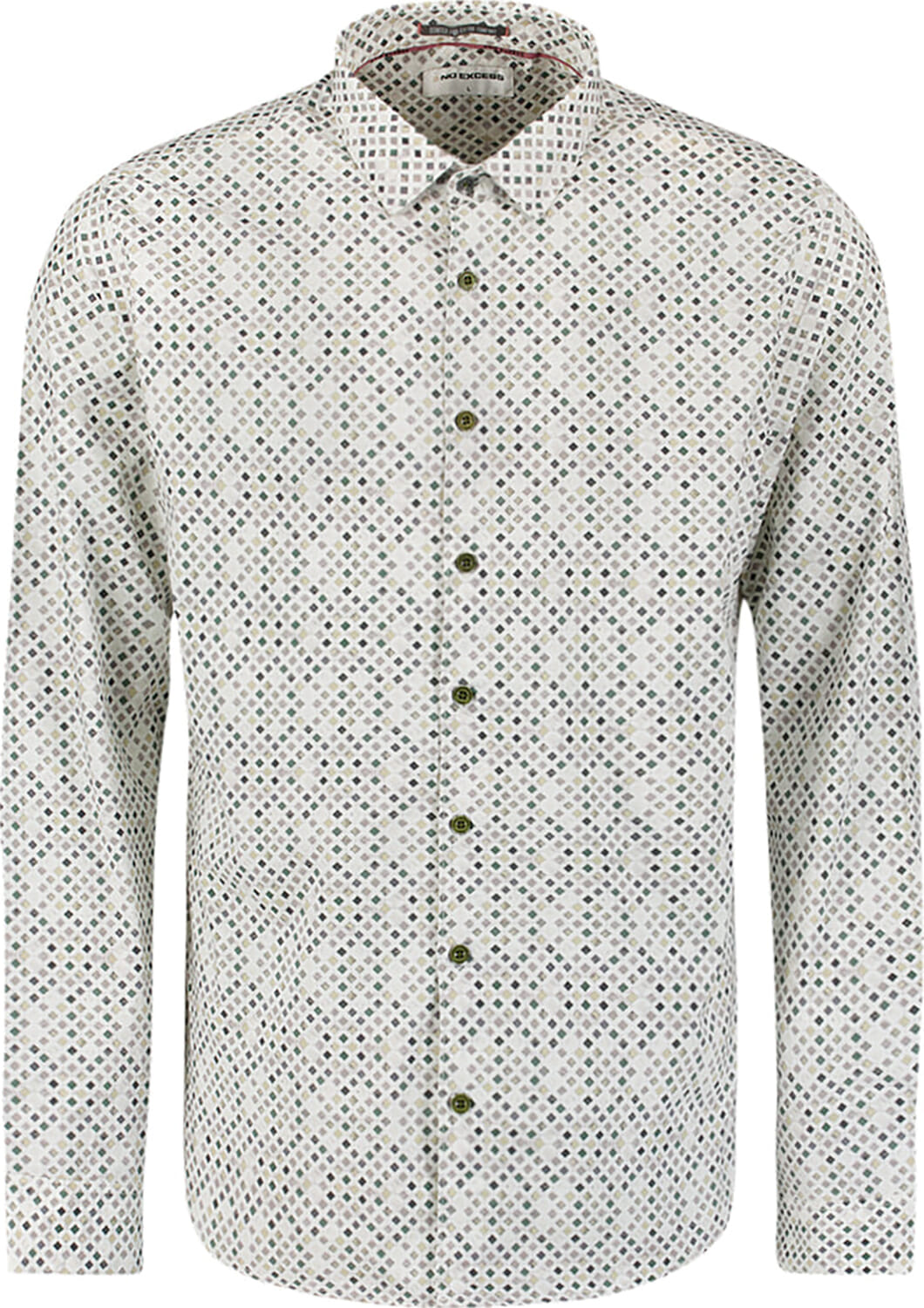 No Excess Overhemd Allover Printed Stretch Regular Groen
