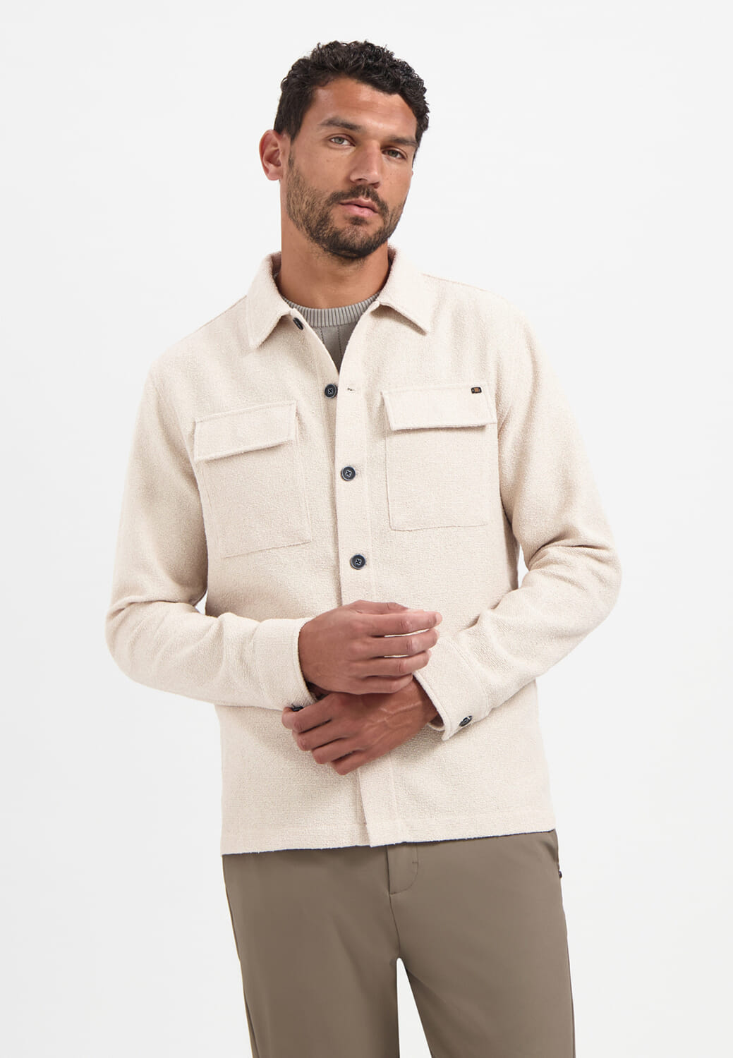 No Excess Overshirt Full Button Stretch Grijs