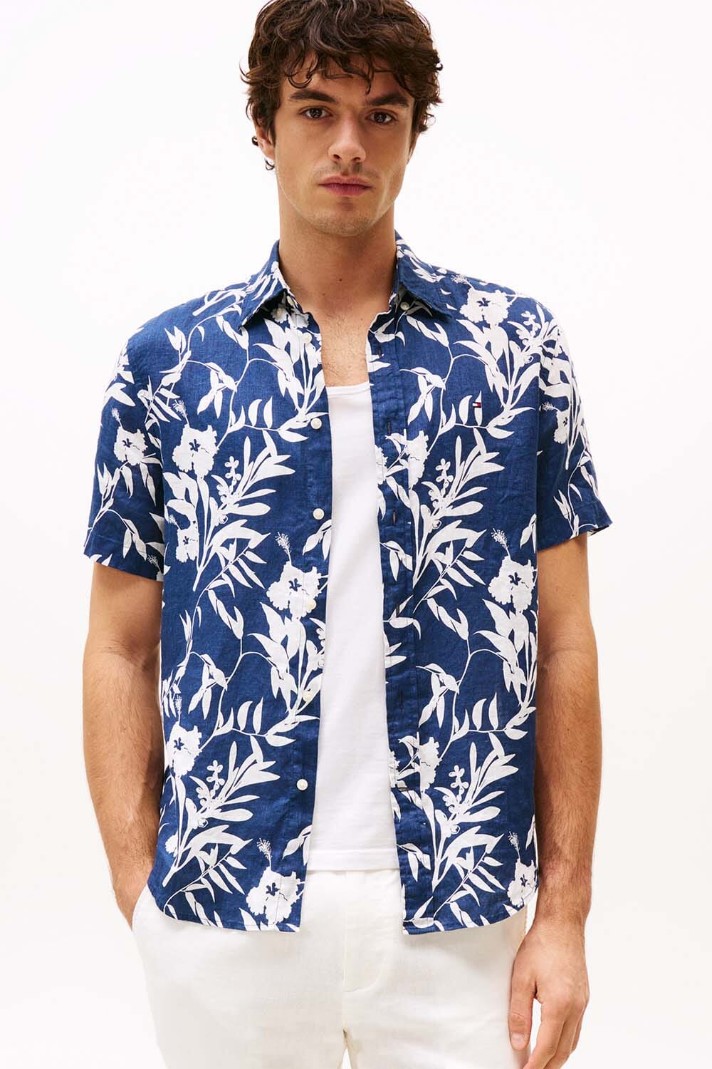 Tommy Hilfiger Overhemd Tropical Print Blauw