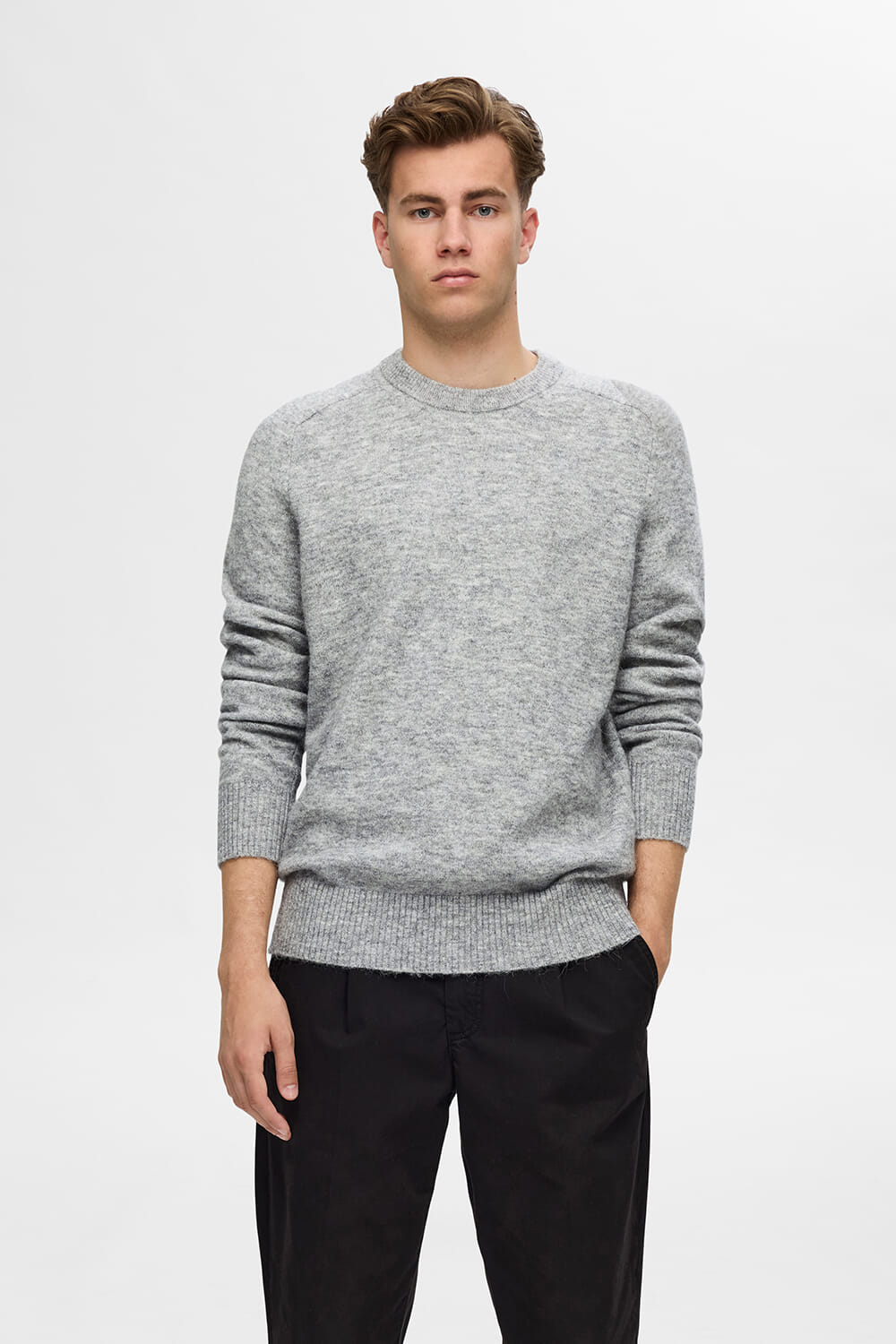 Selected Homme Trui Rai Gebreid Crew Neck Grijs