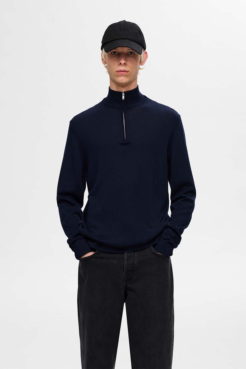 Selected Homme Half-zip Trui Ray Blauw