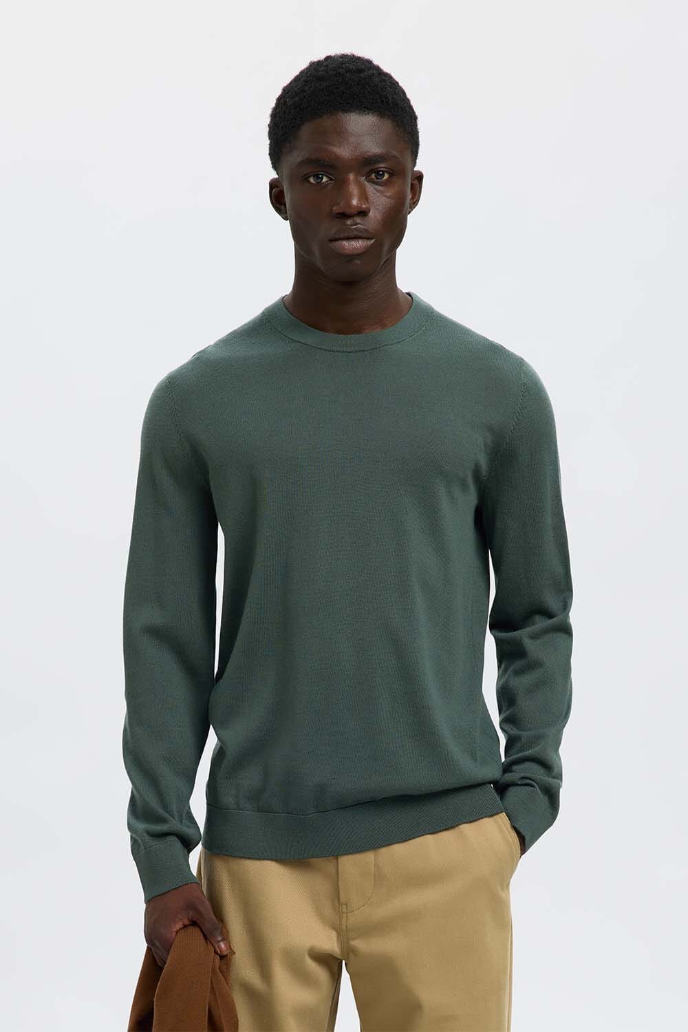Selected Homme Trui Ray gebreid Crew Neck Groen