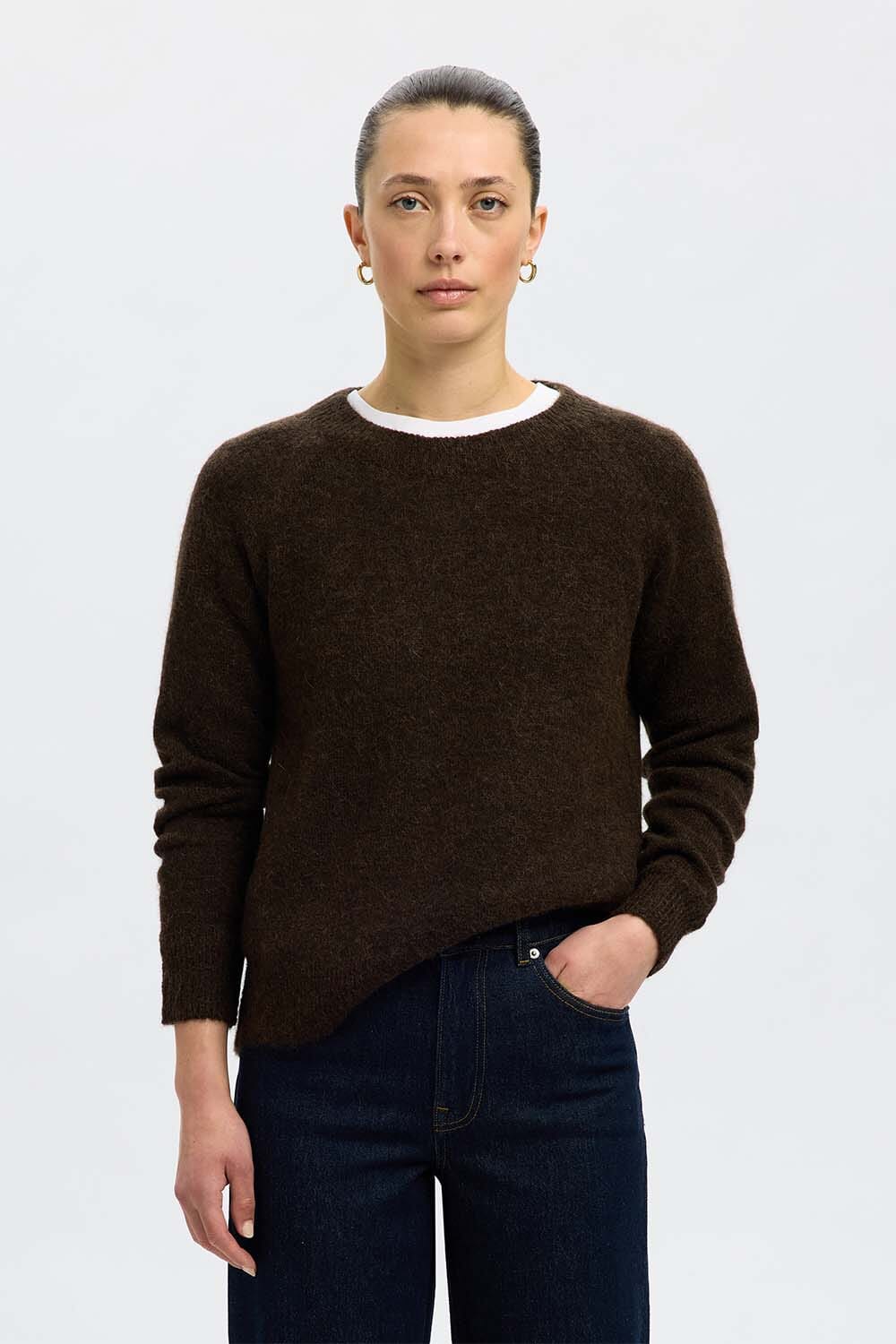 Selected Femme Trui Lulu Gebreid Bruin