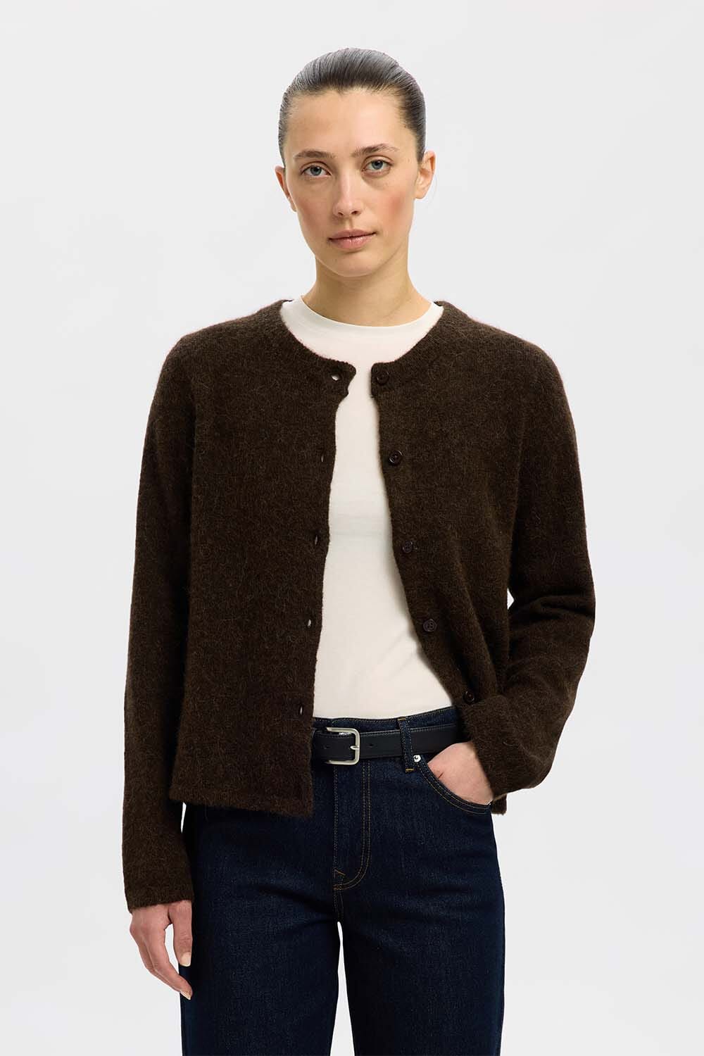 Selected Femme Vest Lulu Gebreid Bruin