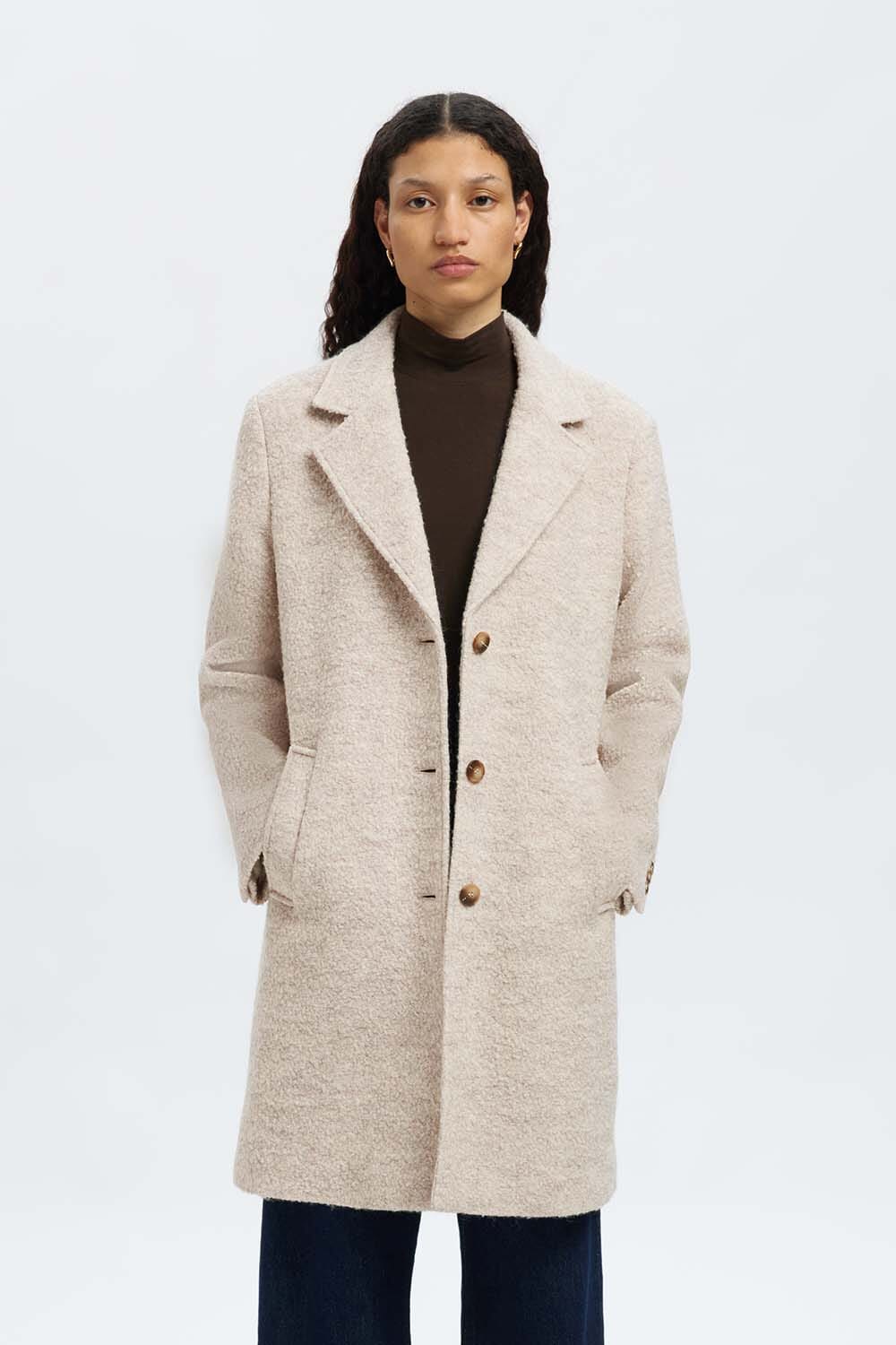 Selected Femme Wollen Jas Sasia Boucle Beige