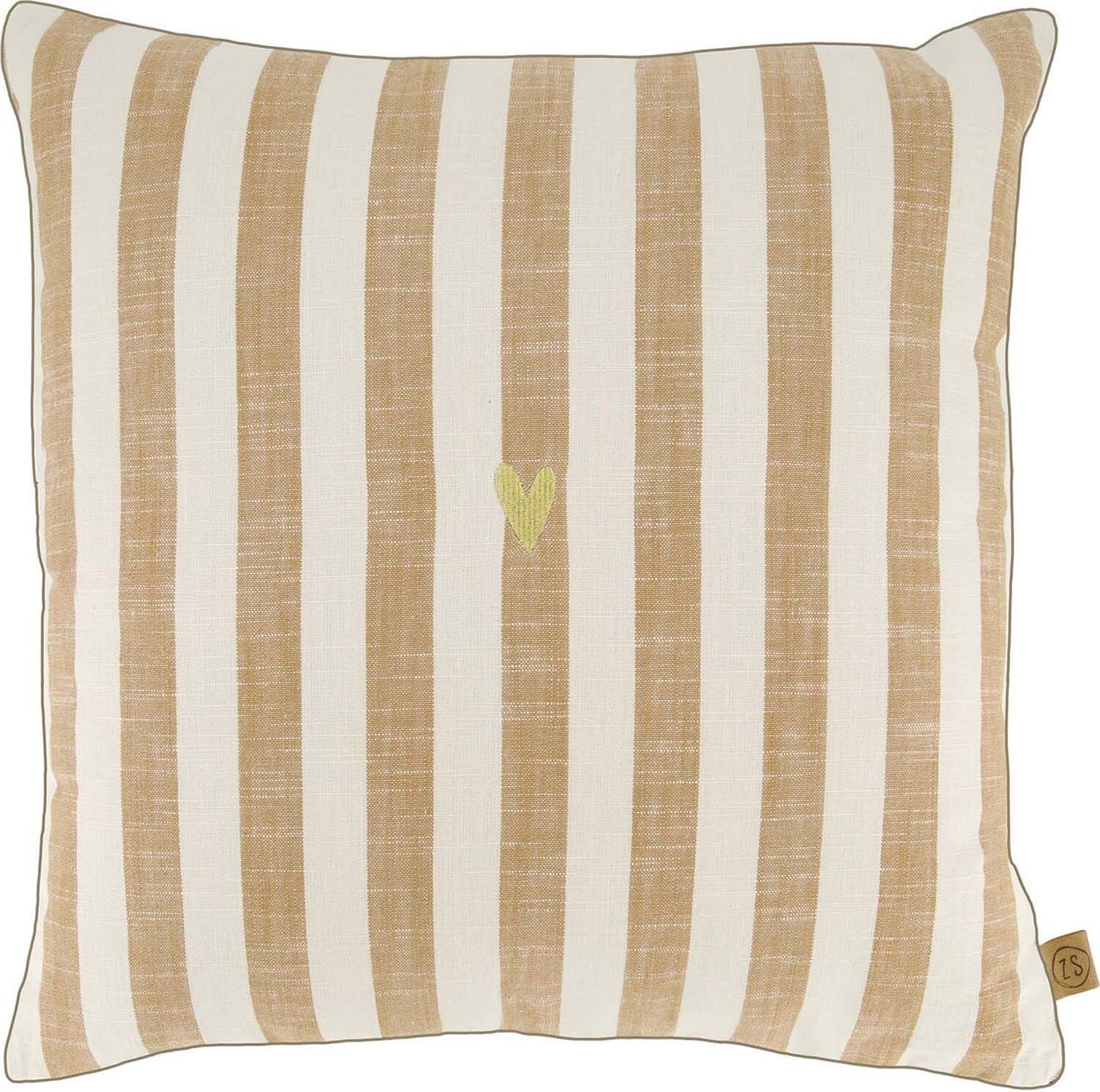 Zusss kussen hartje streep 45x45cm zand/camel Bruin