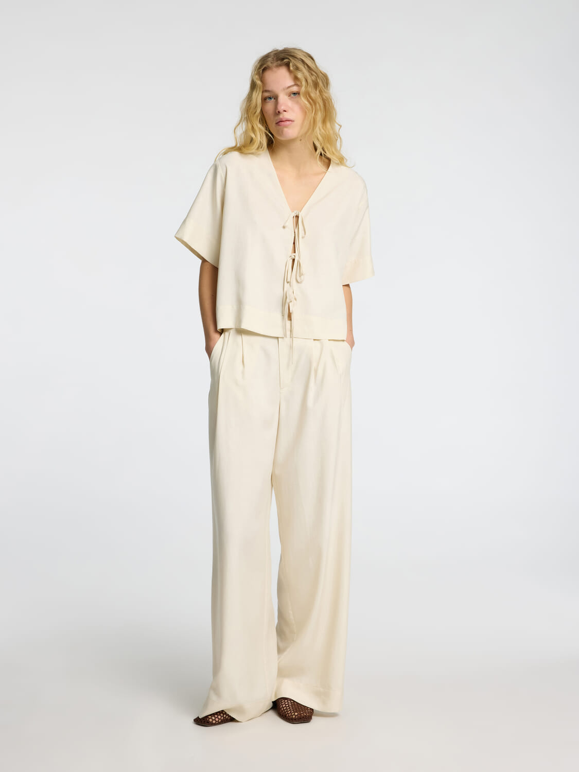 Selected Femme Blouse Natuk Boxy Tie Wit