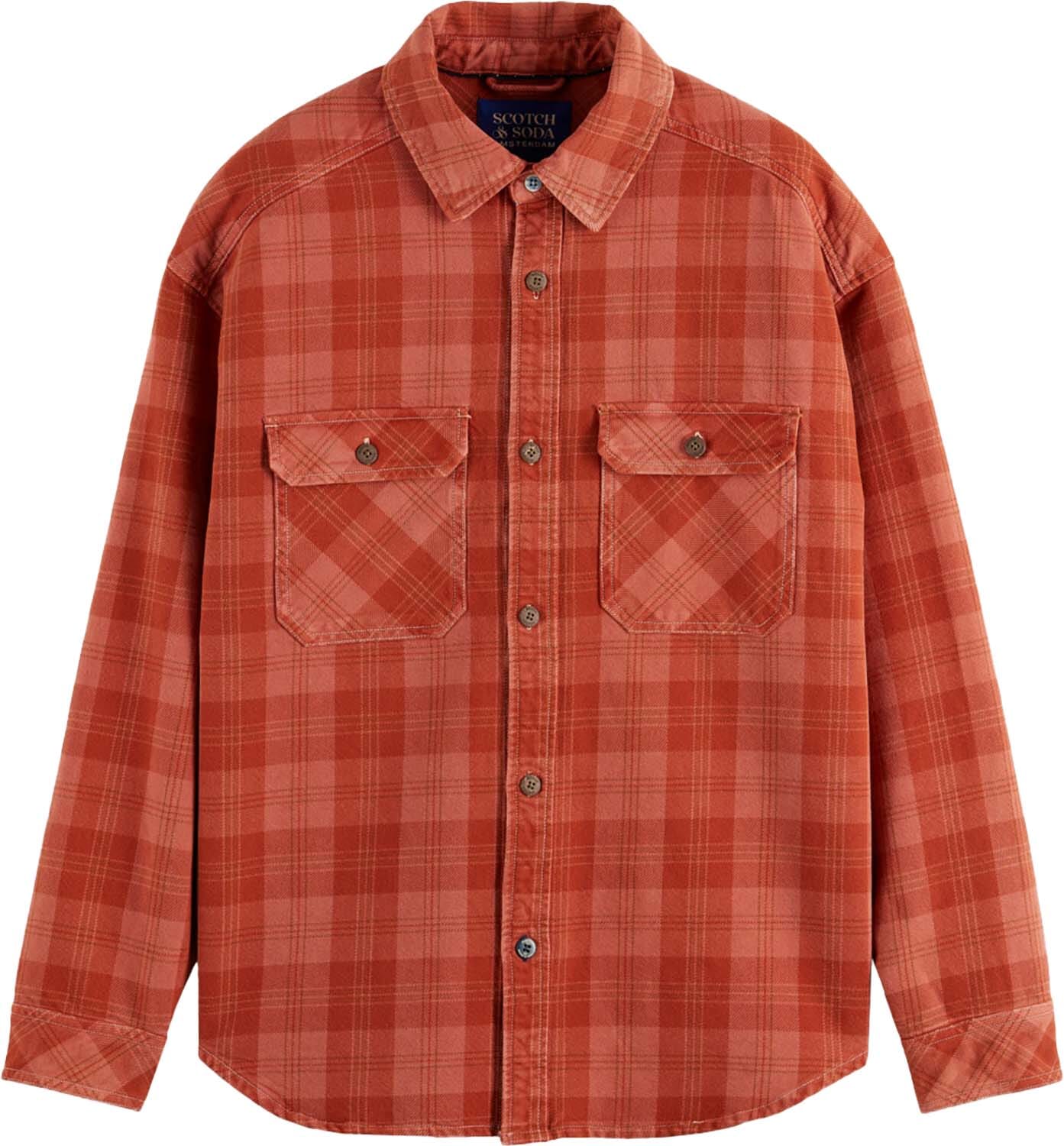 Scotch & Soda Overshirt Denim Checked Rood