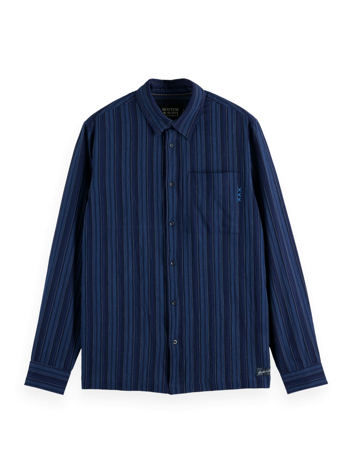 Scotch & Soda Overhemd Textured Stripe Blauw