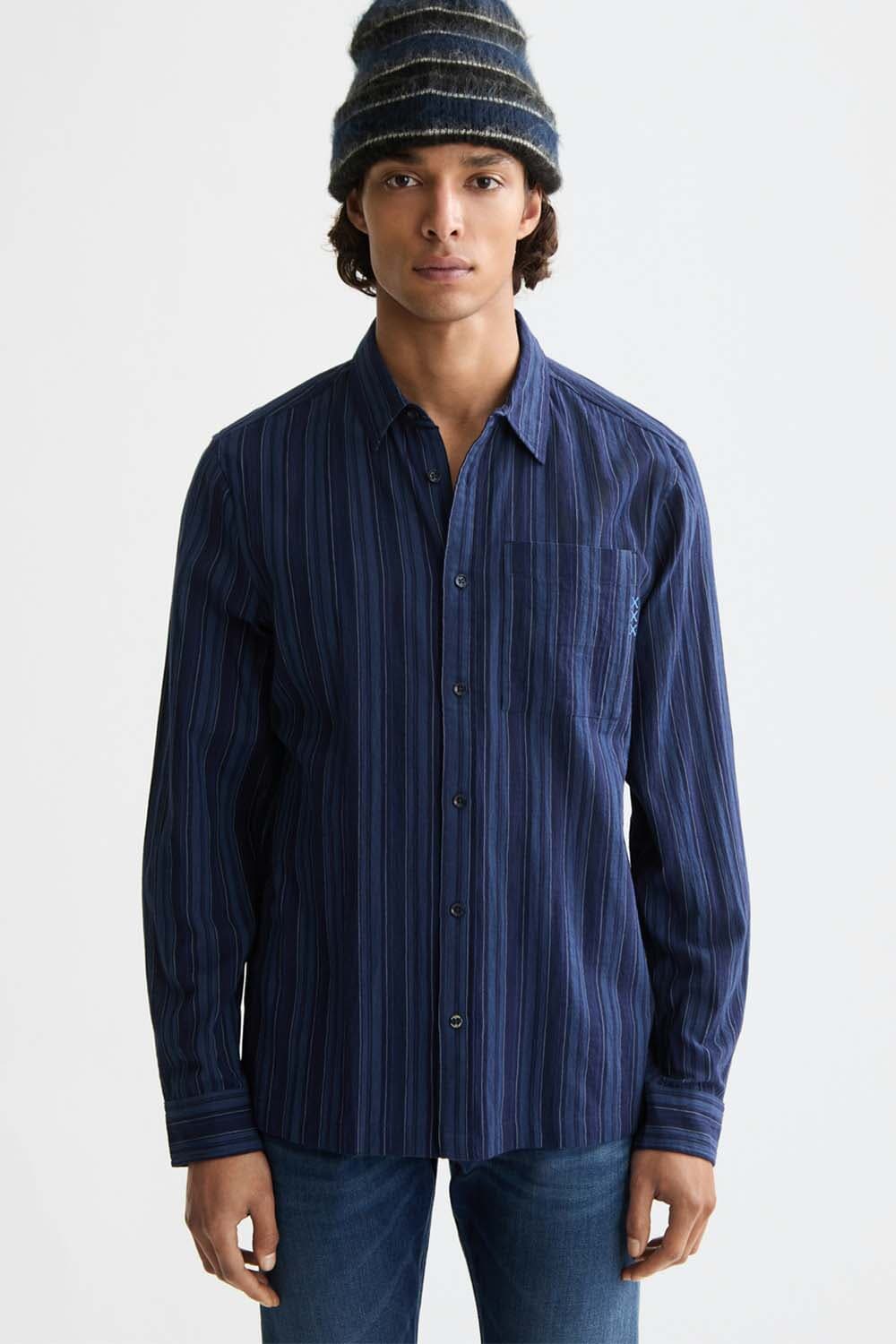 Scotch & Soda Overhemd Textured Stripe Navy