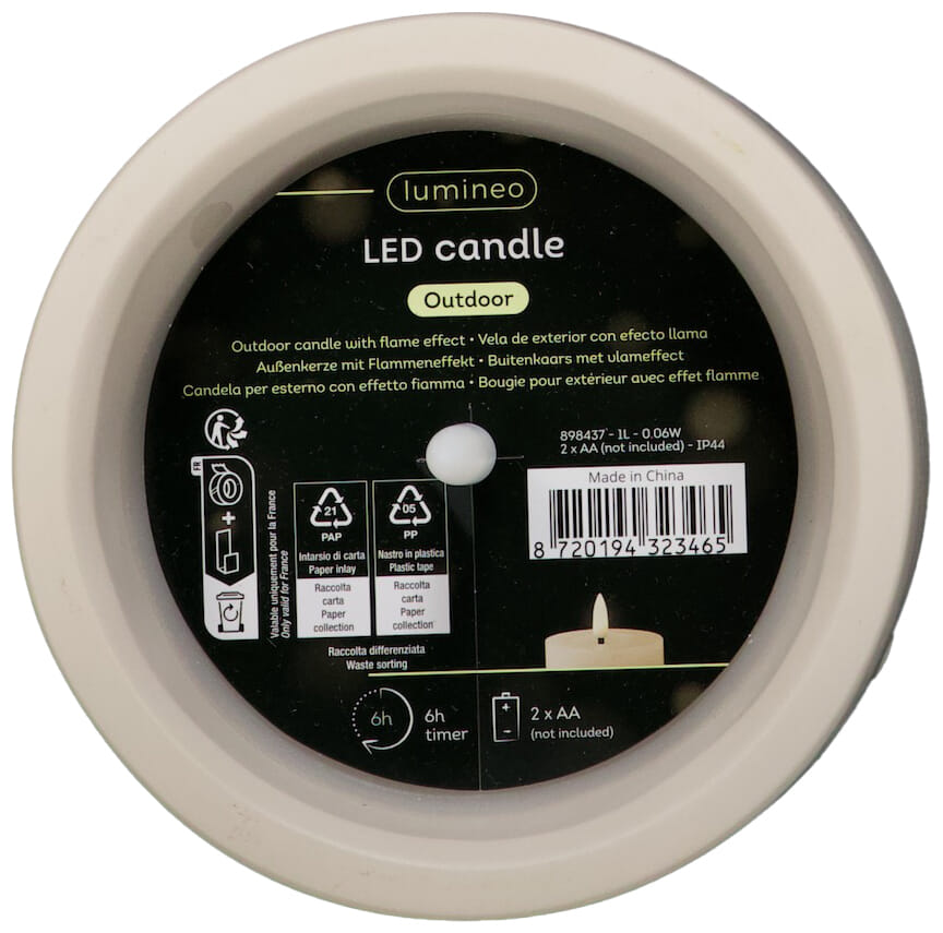Bomont Collection LED kaars beton steady buiten dia12cm H.8cm creme Wit