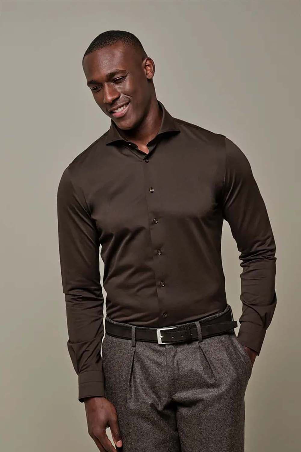 Profuomo Overhemd X-Cutaway Bruin