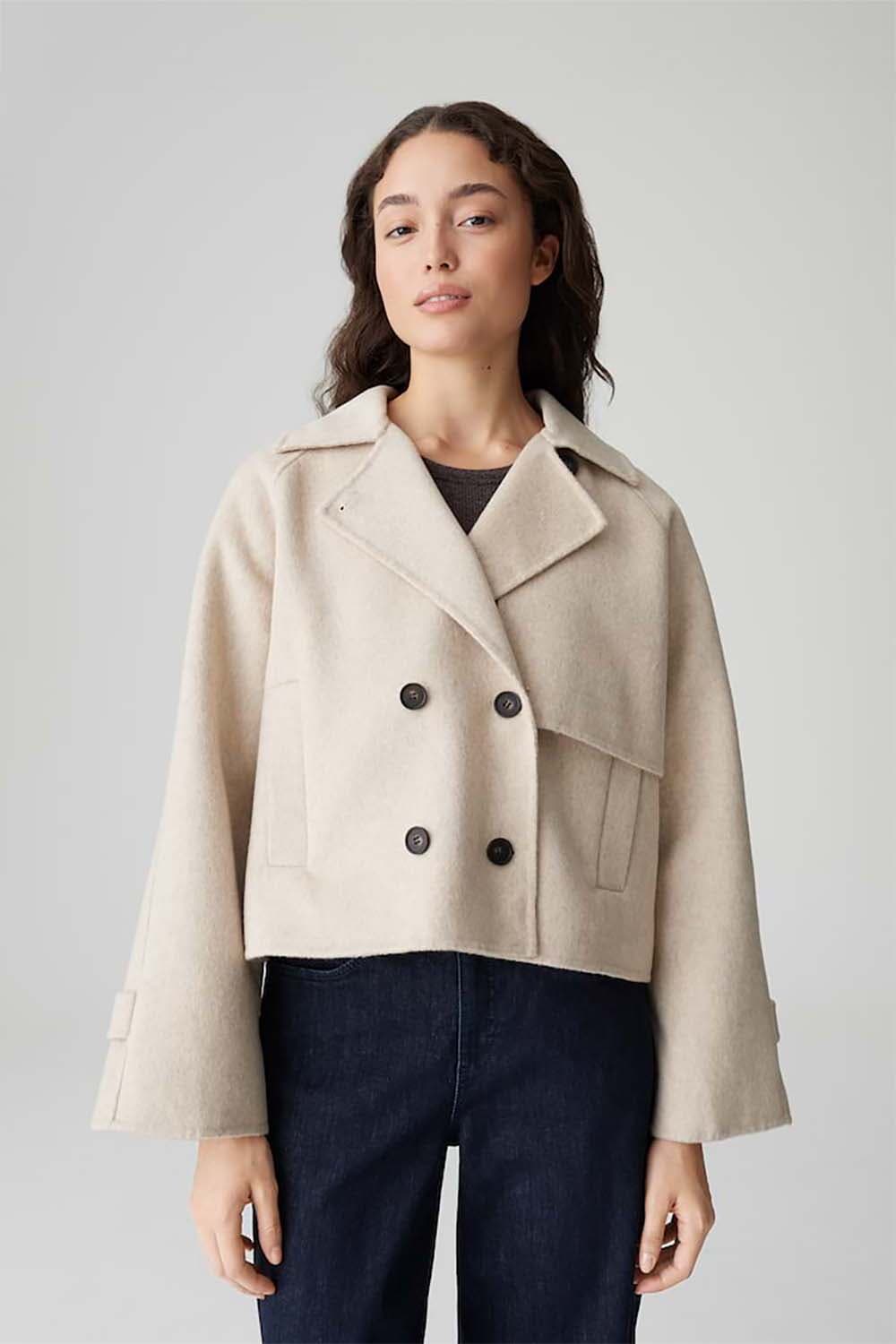 Opus Korte Trench Jas Haili in een moderne wolmix-look Beige