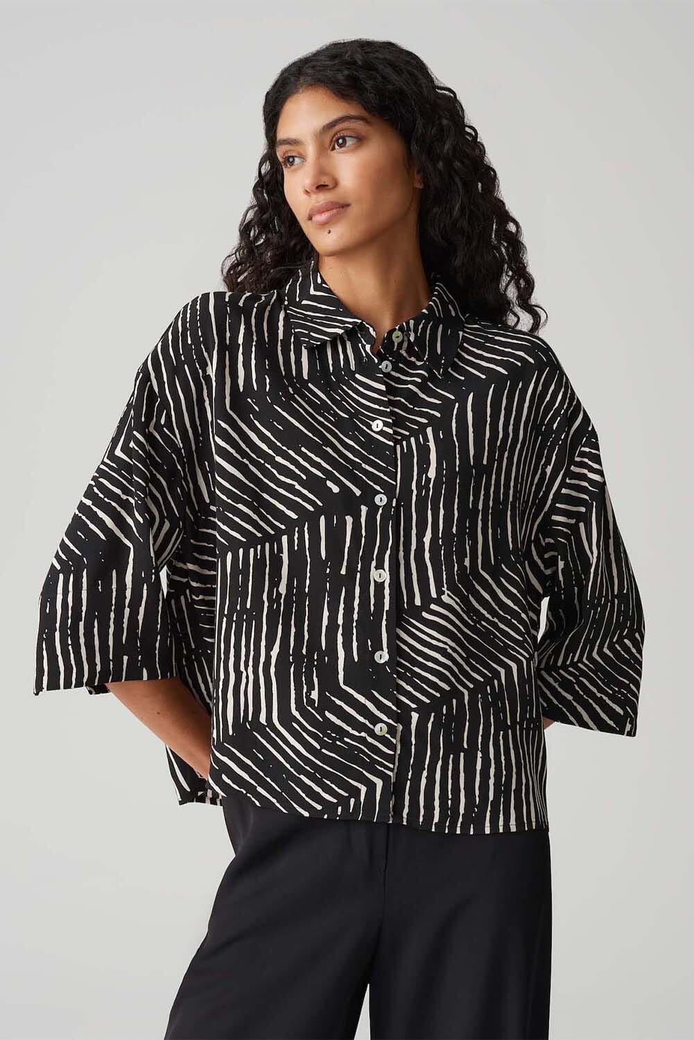 Opus Blouse Fiana palm leaves Zwart