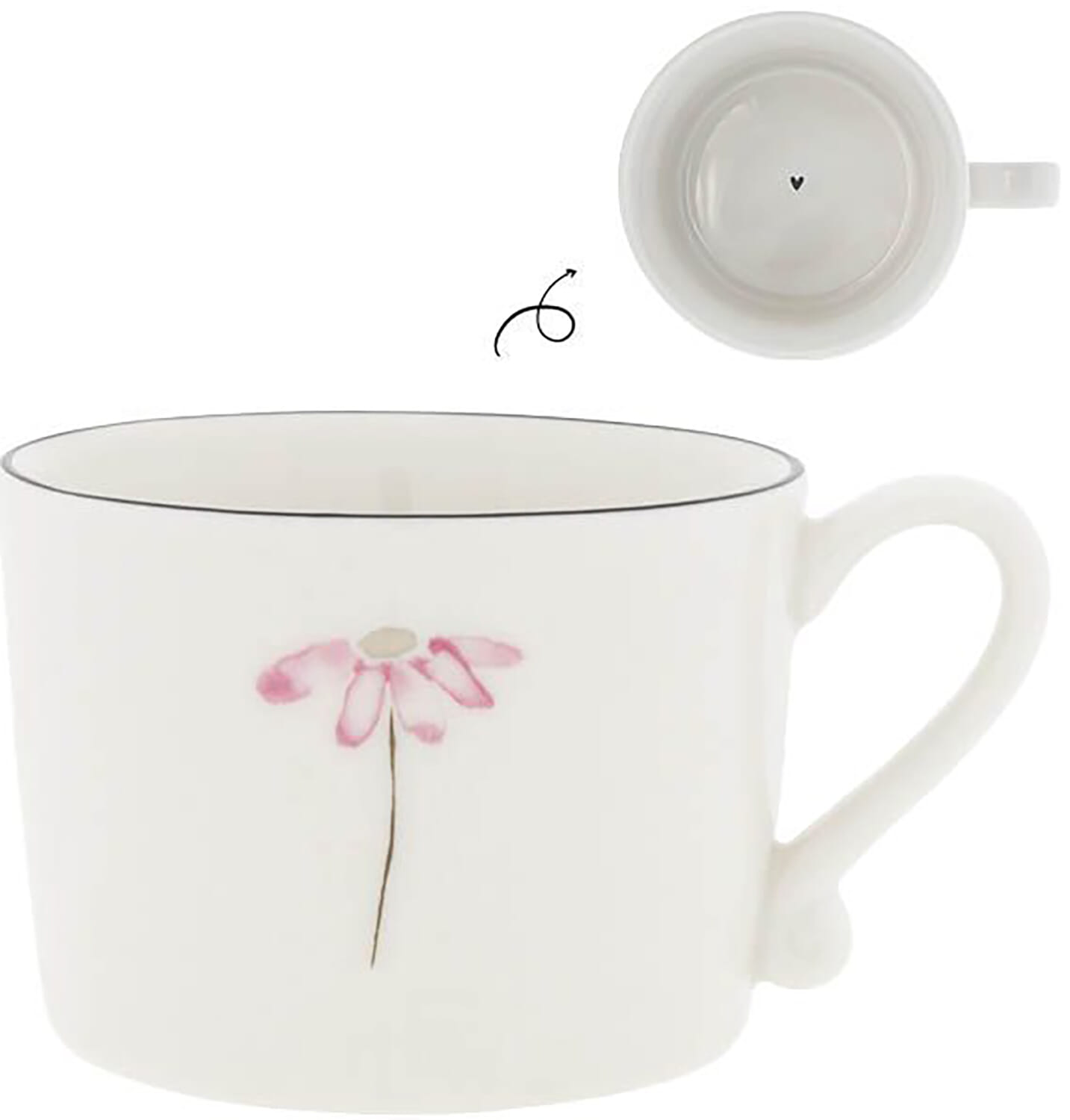 Bastion Collections Cup White/rose flower 10x8x7cm Roze