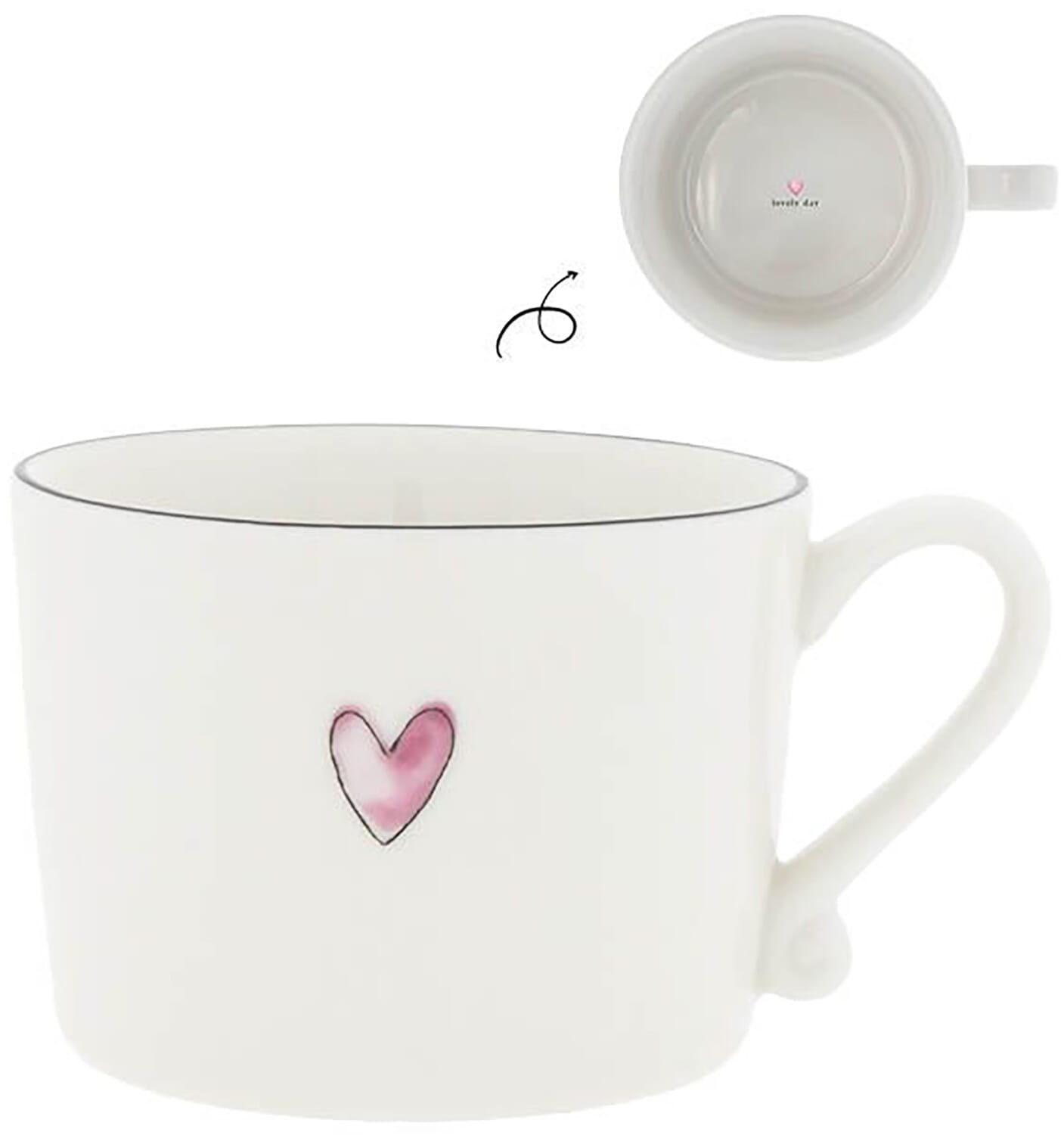 Bastion Collections Cup White/Rose heart 10x8x7cm Roze