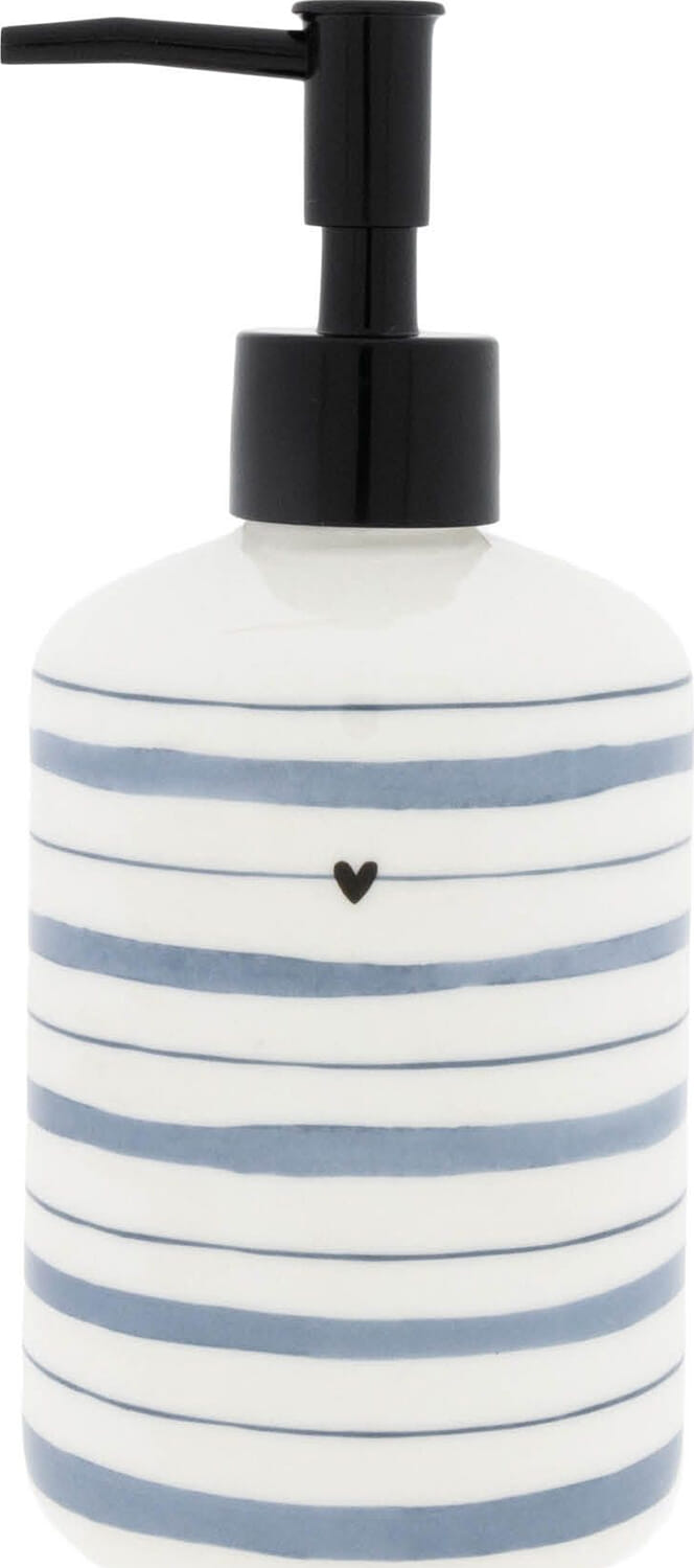 Bastion Collections Soap Dispenser white/ watercolour stripes blue 18x Blauw