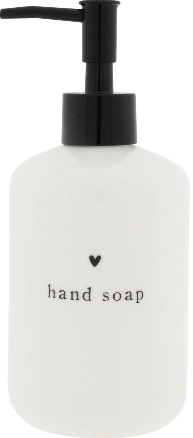Bastion Collections Soap Dispenser White/Black heart 18x8cm Wit