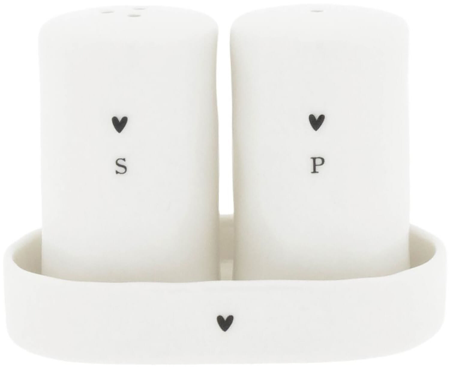 Bastion Collections Salt&Pepper white natural shape/black heart 11x8cm Wit