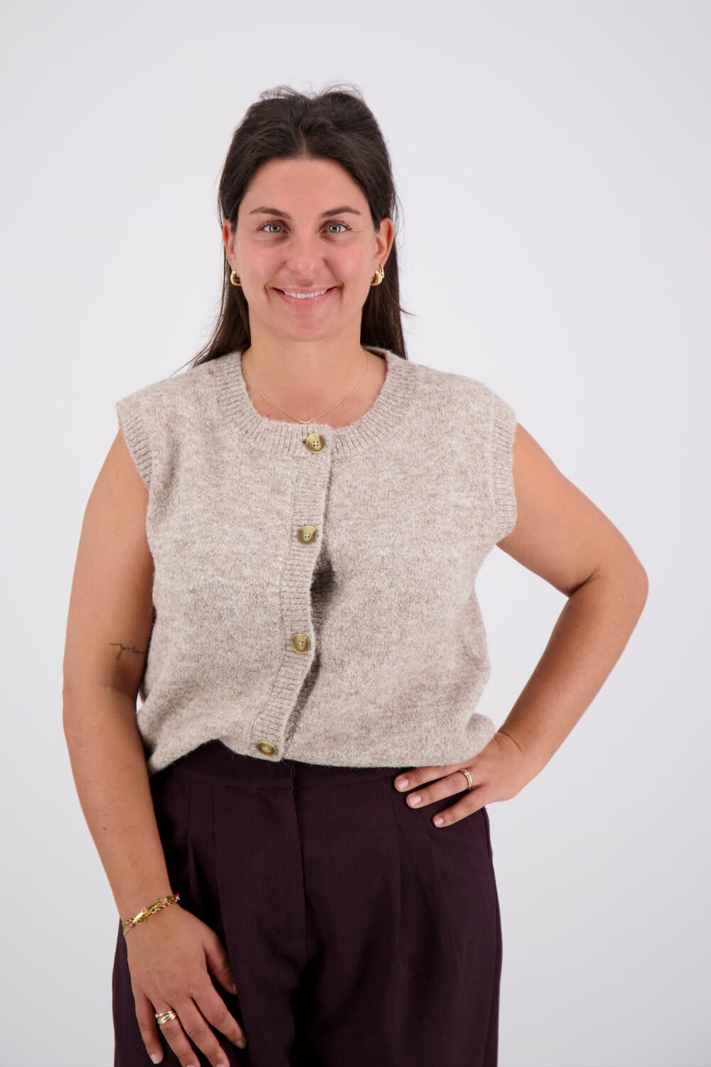 Vive La Femme Vest Amber Mouwloos Beige