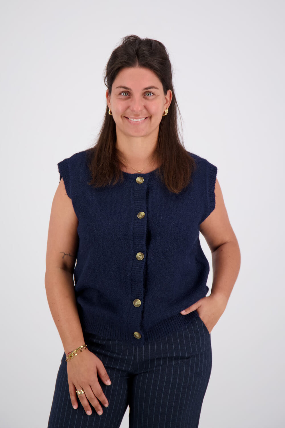 Vive La Femme Vest Amber Mouwloos Blauw