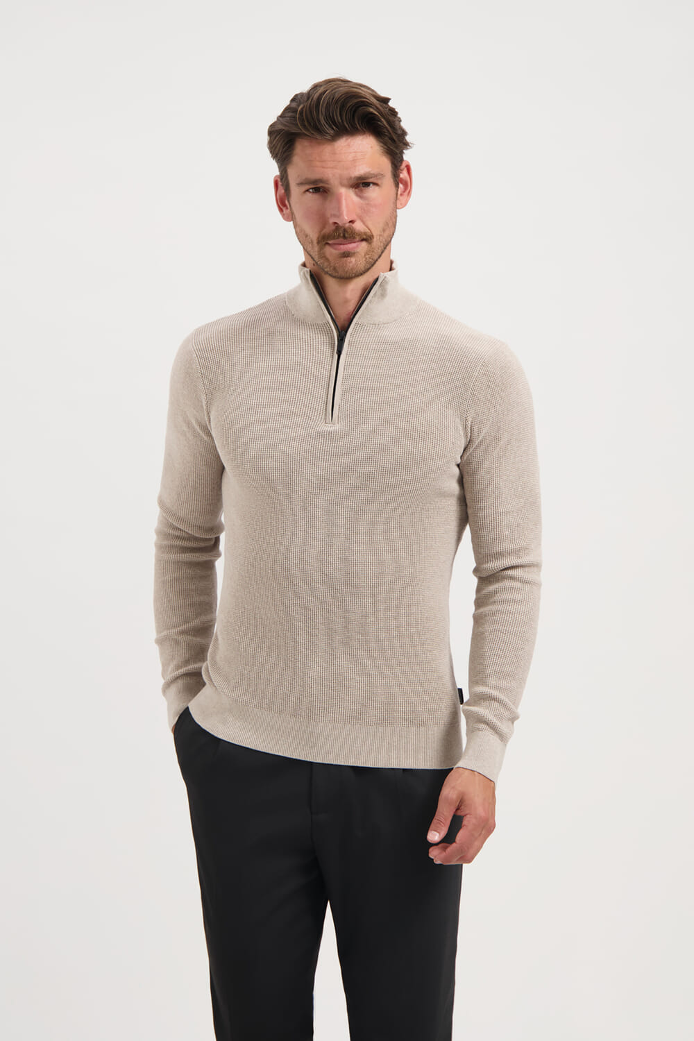 Saint Steve Half-zip Trui Dominic Beige
