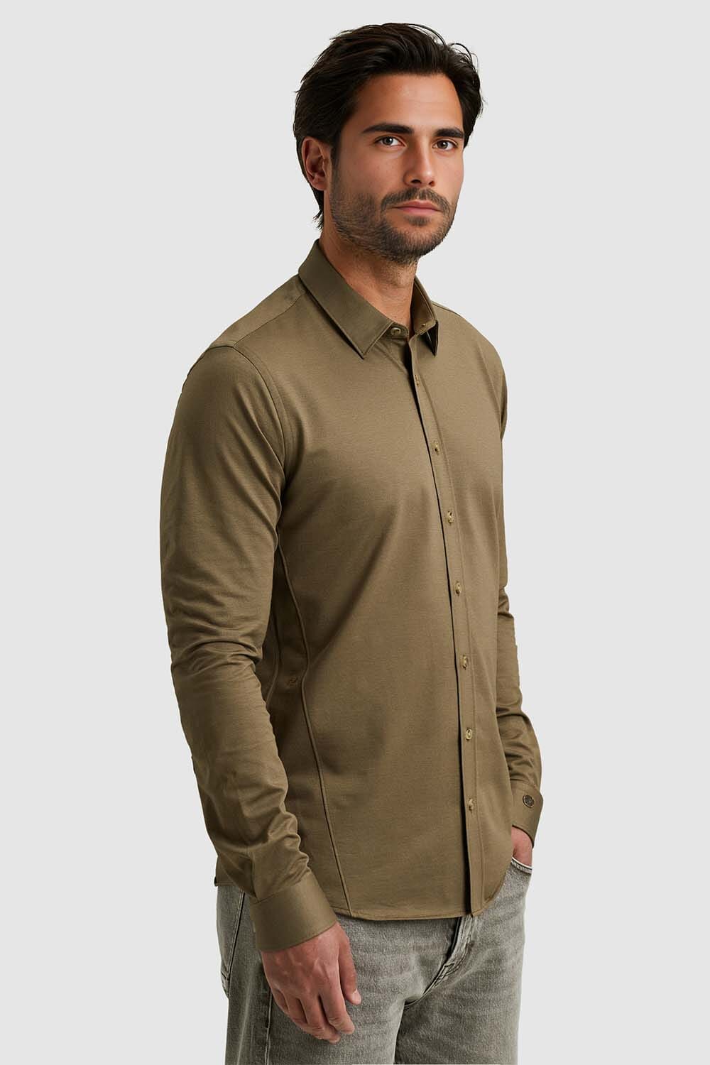 Cast Iron Overhemd Tech Twill Jersey Bruin