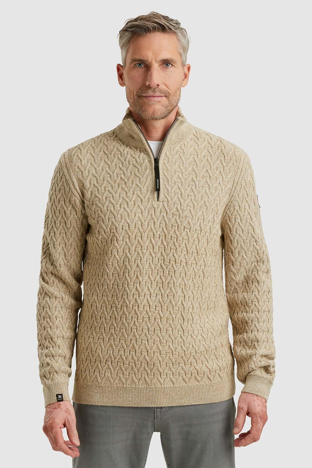 Vanguard Half-zip Kabeltrui Wol Blend Wit