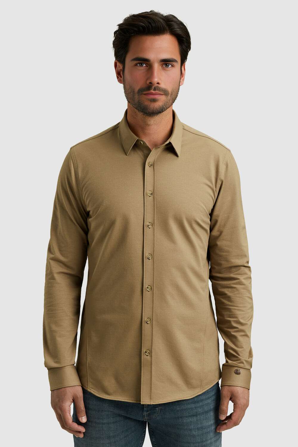 Cast Iron Overhemd 2-Tone Twill Jersey  Beige