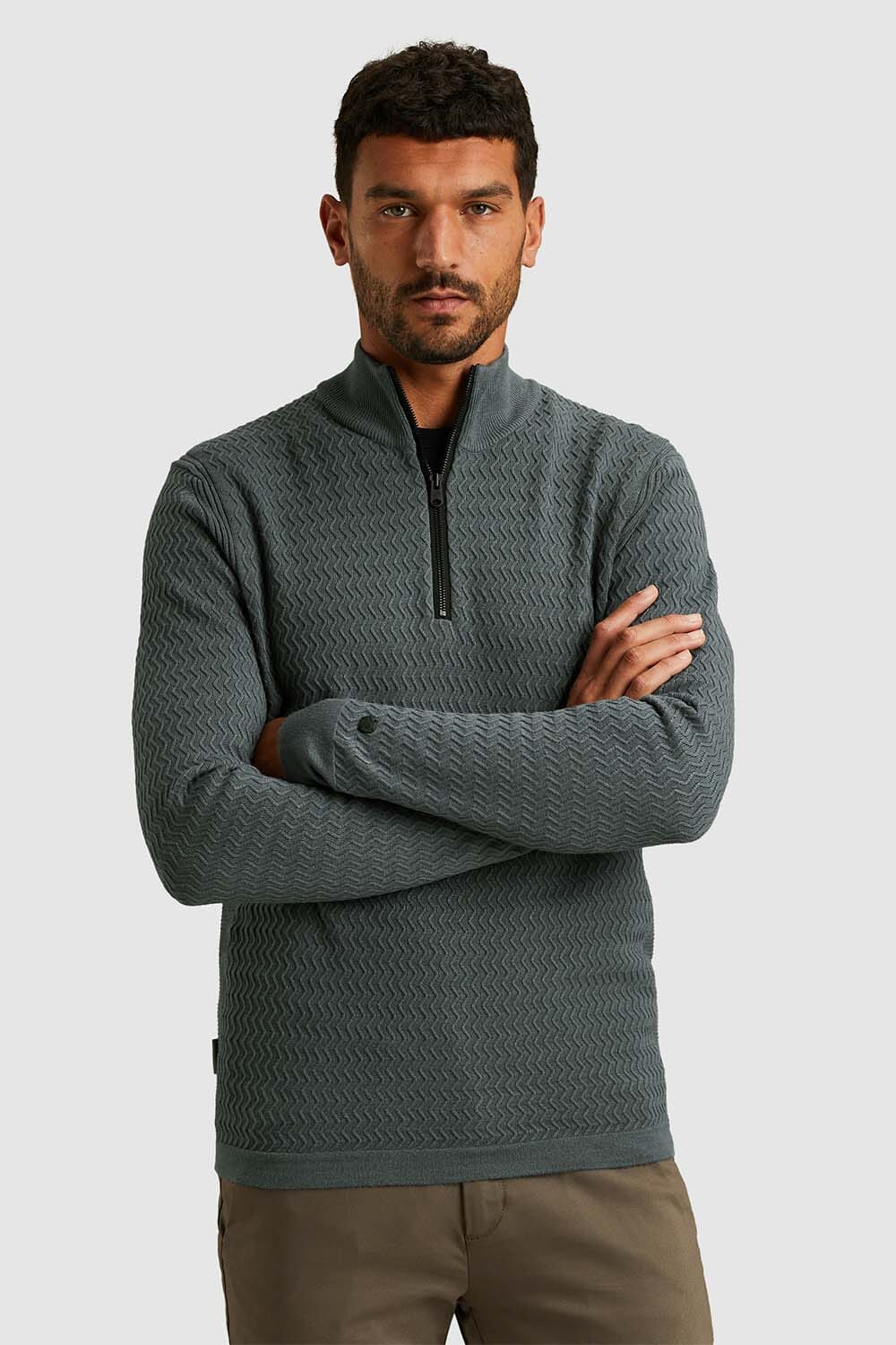 Cast Iron Half-zip Trui Ecovero Grijs
