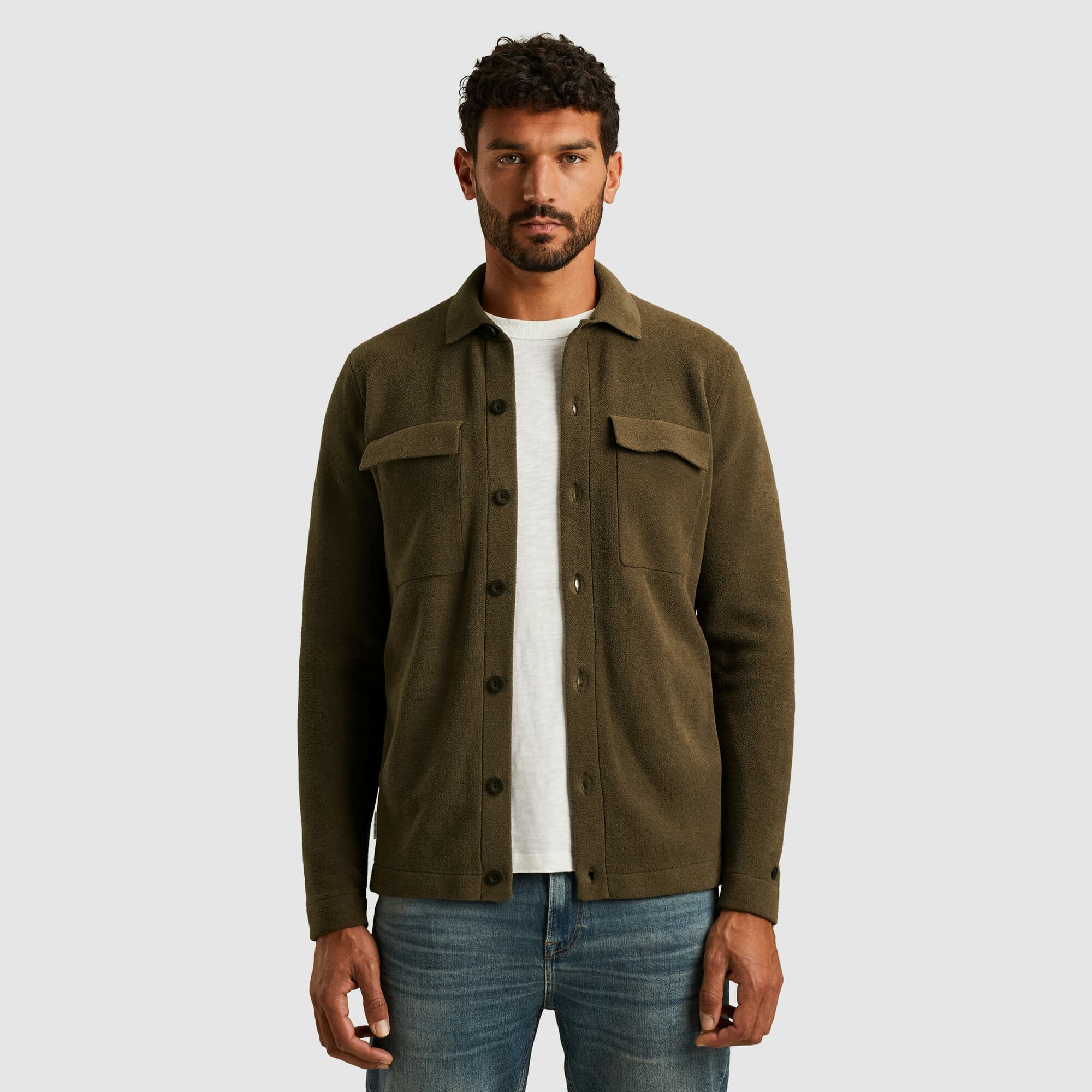 Cast Iron Button jacket soft blend Groen