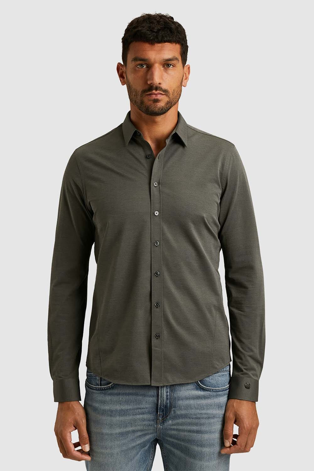 Cast Iron Overhemd Tech Fine Jersey Zwart