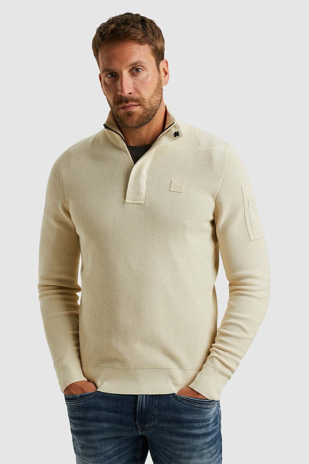 Pme Legend Gebreide Half-zip Trui Collar Beige